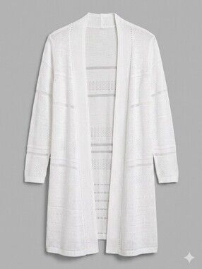 Vintage Coldwater Creek Open Knit Y2K White Cardigan 3/4 Sleeve Medium 10-12